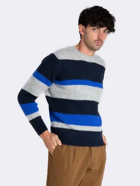 									Maglione uomo girocollo fantasia a righe in Lana Made in Italy								